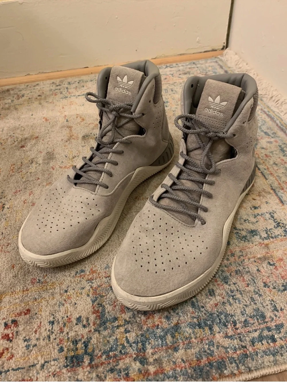 adidas Men's Light Gray Suede High-Top Sneakers